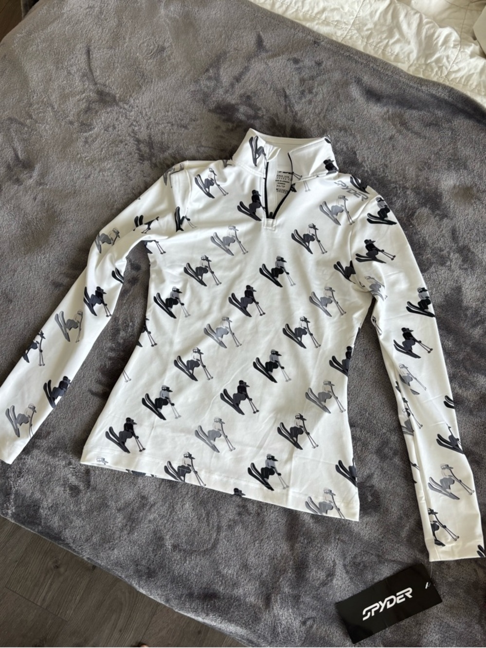 Spyder White Ski Motif Quarter-Zip Performance Top